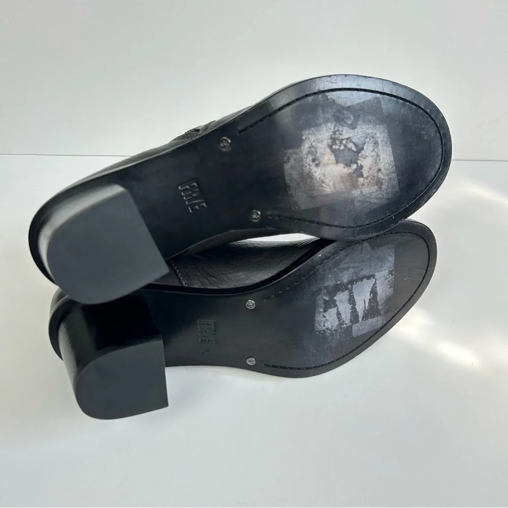 Frye Brielle Leather Peep Toe Zip Ankle Booties Charcoal Gray Size 7.5